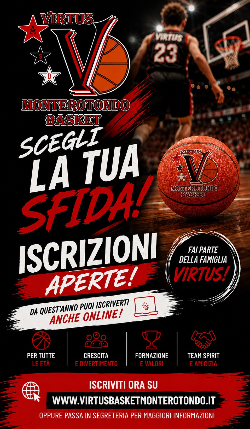 Scegli la tua sfida! Iscrizioni aperte alla Virtus Basket Monterotondo, anche online.